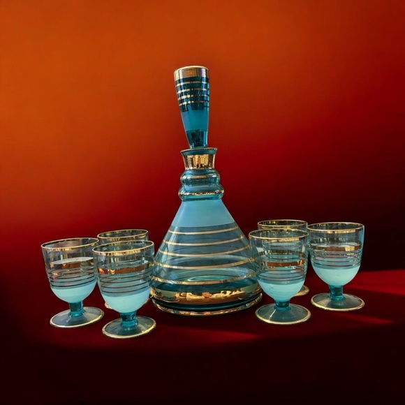 ✨ MCM Bohemian Turquoise Decanter Set – Vintage Elegance for Your Home Bar! ✨ - Picture 9 of 10